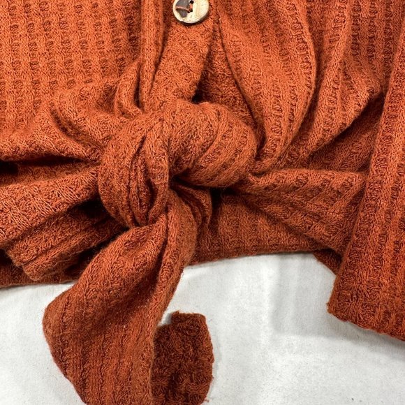 Paper Crane Womens Sz Medium Sweater Shirt Cropped Button Front Tie Waist Brown - Picture 12 of 13